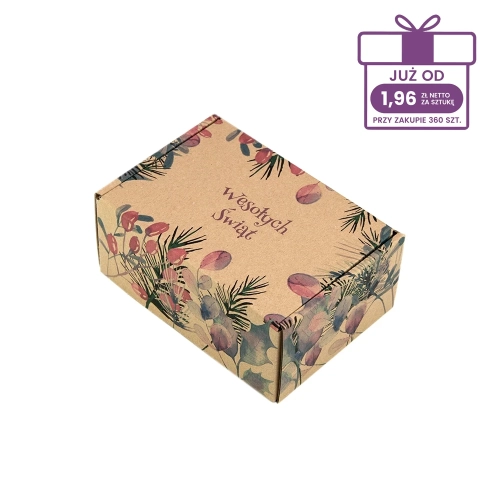 Karton fasonowy z nadrukiem świątecznym 160x110x70 mm “Gałązki” szary - 40 szt.