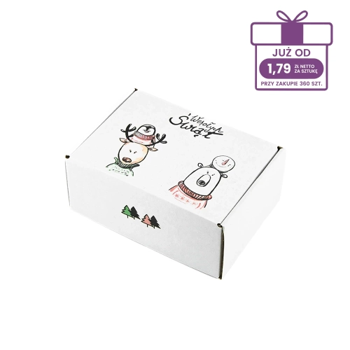 Karton fasonowy z nadrukiem świątecznym 160x110x70 mm “Ekipa” biały - 40 szt.