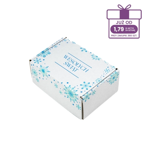 Karton fasonowy z nadrukiem świątecznym 160x110x70 mm “Śnieżynki” biały - 40 szt.
