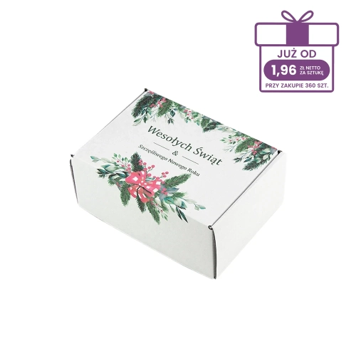 Karton fasonowy z nadrukiem świątecznym 160x110x70 mm “Stroik” biały - 40 szt.
