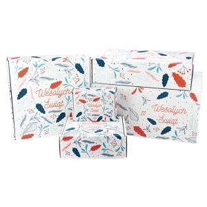 biały karton z nadrukiem świątecznym