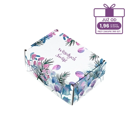 Karton fasonowy z nadrukiem świątecznym 160x110x70 mm “Gałązki” biały - 40 szt.