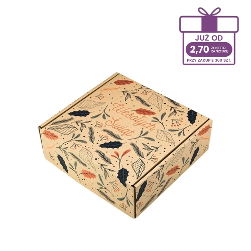 Karton fasonowy z nadrukiem świątecznym 200x200x70 mm “Świąteczny MIX” szary - 40 szt.