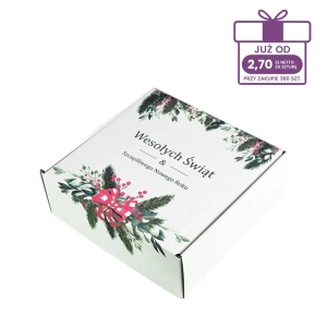 Karton fasonowy z nadrukiem świątecznym 200x200x70 mm “Stroik” biały - 40 szt.
