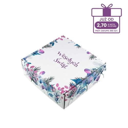 Karton fasonowy z nadrukiem świątecznym 200x200x70 mm “Gałązki” biały - 40 szt.