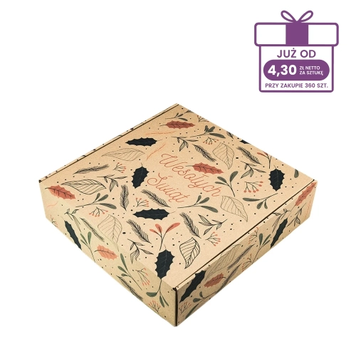 Karton fasonowy z nadrukiem świątecznym 300x300x80 mm “Świąteczny MIX” szary - 40 szt.
