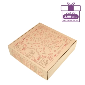 szary karton fasonowy z nadrukiem “Pocztówka” 300x300x80 mm