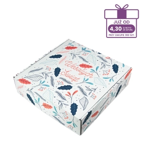 Karton fasonowy z nadrukiem świątecznym 300x300x80 mm “Świąteczny MIX” biały - 40 szt. 