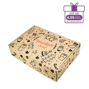 Karton fasonowy z nadrukiem świątecznym 350x250x90 mm “Pierniki” szary - 40 szt.