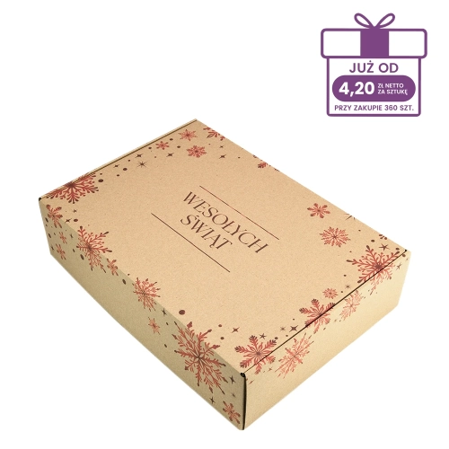 Karton fasonowy z nadrukiem świątecznym 350x250x90 mm “Śnieżynki” szary - 40 szt.