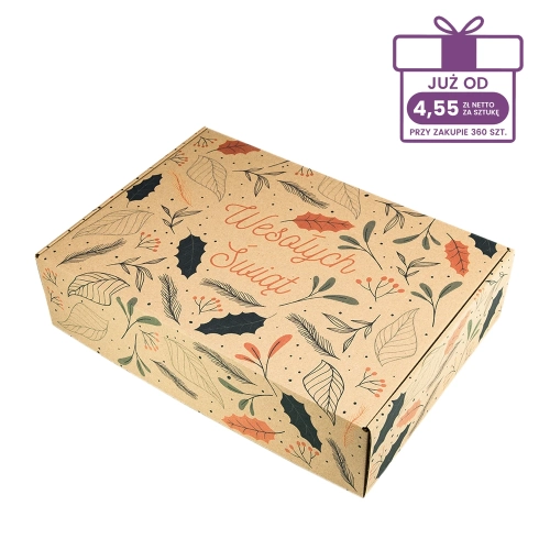 Karton fasonowy z nadrukiem świątecznym 350x250x90 mm “Świąteczny MIX” szary - 40 szt.