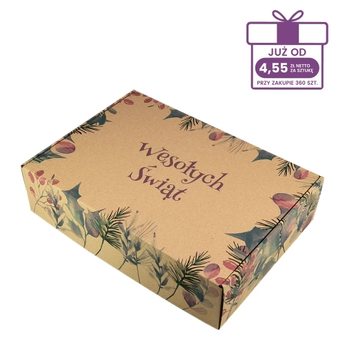 Karton fasonowy z nadrukiem świątecznym 350x250x90 mm “Gałązki” szary - 40 szt.