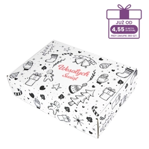 Karton fasonowy z nadrukiem świątecznym 350x250x90 mm “Pierniki” biały - 40 szt.