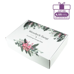 Karton fasonowy z nadrukiem świątecznym 350x250x90 mm “Stroik” biały - 40 szt.