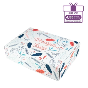 Karton fasonowy z nadrukiem świątecznym 350x250x90 mm “Świąteczny MIX” biały - 40 szt.