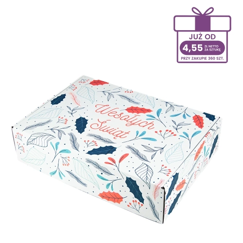 Karton fasonowy z nadrukiem świątecznym 350x250x90 mm “Świąteczny MIX” biały - 40 szt.