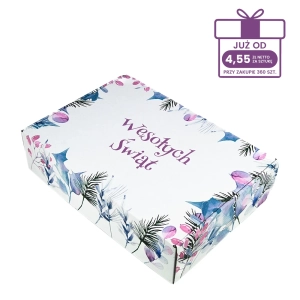 Karton fasonowy z nadrukiem świątecznym 350x250x90 mm “Gałązki” biały - 40 szt.