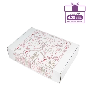 Karton fasonowy z nadrukiem świątecznym 350x250x90 mm “Pocztówka” biały - 40 szt.
