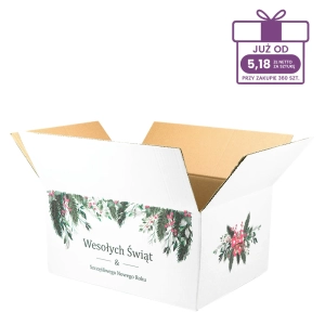 Karton z nadrukiem świątecznym 400x300x200 mm “Stroik” biały - 40 szt.