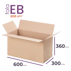 średni, wytrzymały karton klapowy 600x300x360 mm fala eb