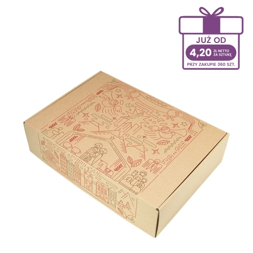 Karton fasonowy z nadrukiem świątecznym 350x250x90 mm “Pocztówka” szary - 40 szt.