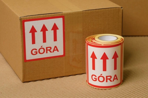 Etykieta ostrzegawcza "Góra" - samoprzylepna - 100 szt.