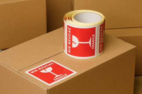 Etykieta ostrzegawcza "Nie rzucać" - samoprzylepna - 100 szt.