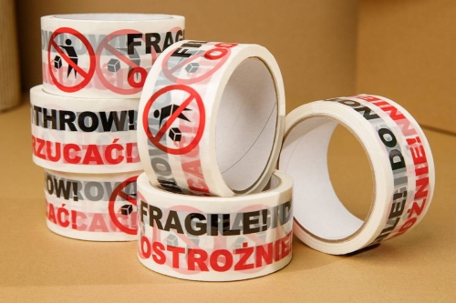 Taśma z nadrukiem "OSTROŻNIE, NIE RZUCAĆ" - 6 szt.