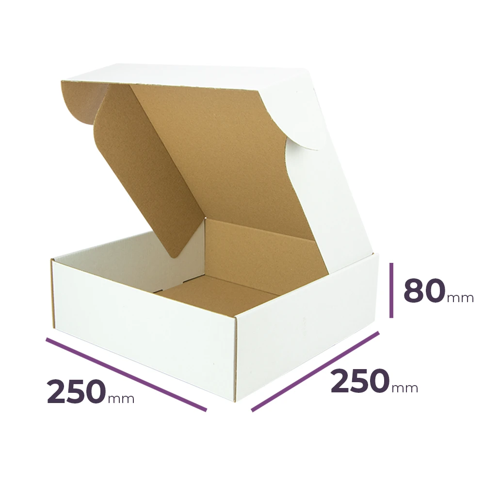 pudełko fasonowe 250x250x80 mm w kolorze białym