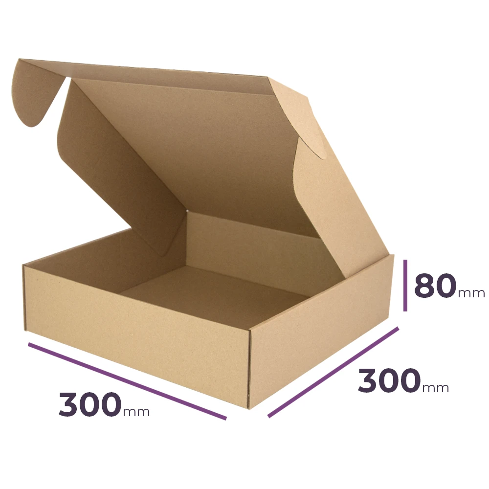 szare pudełko fasonowe z tektury 300x300x80 mm