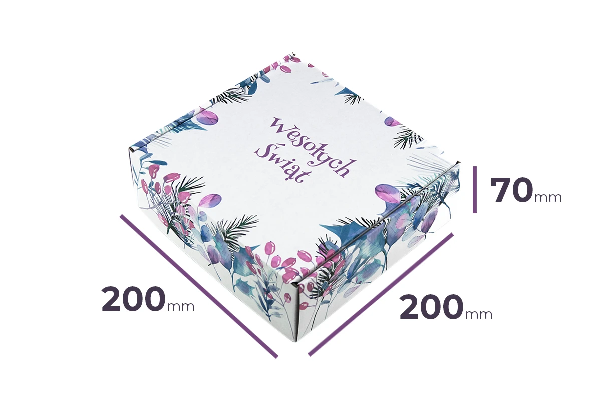 świąteczny karton fasonowy z nadrukiem 200x200x70 Gałązki biały