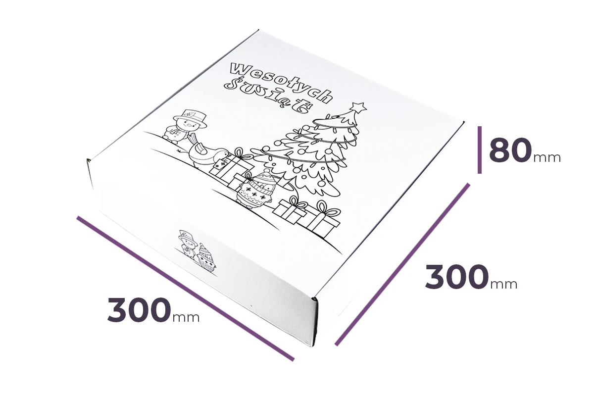 świąteczny biały karton fasonowy z nadrukiem 300x300x80 Kolorowanka