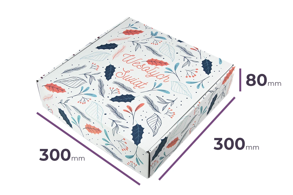 świąteczny biały karton fasonowy z nadrukiem 300x300x80 Świąteczny MIX