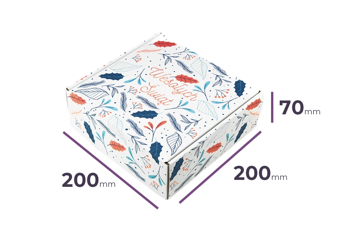 świąteczny karton fasonowy z nadrukiem 200x200x70 Świąteczny MIX biały