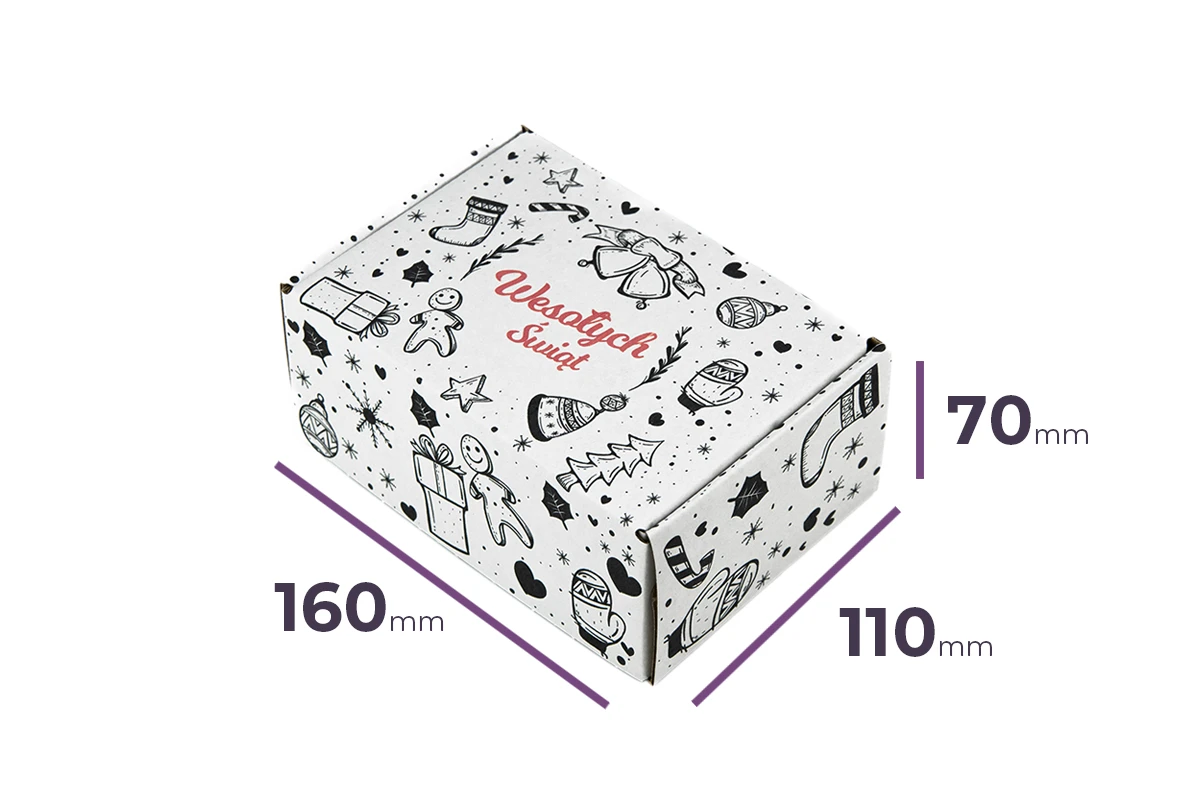 świąteczny karton fasonowy biały z nadrukiem Pierniki