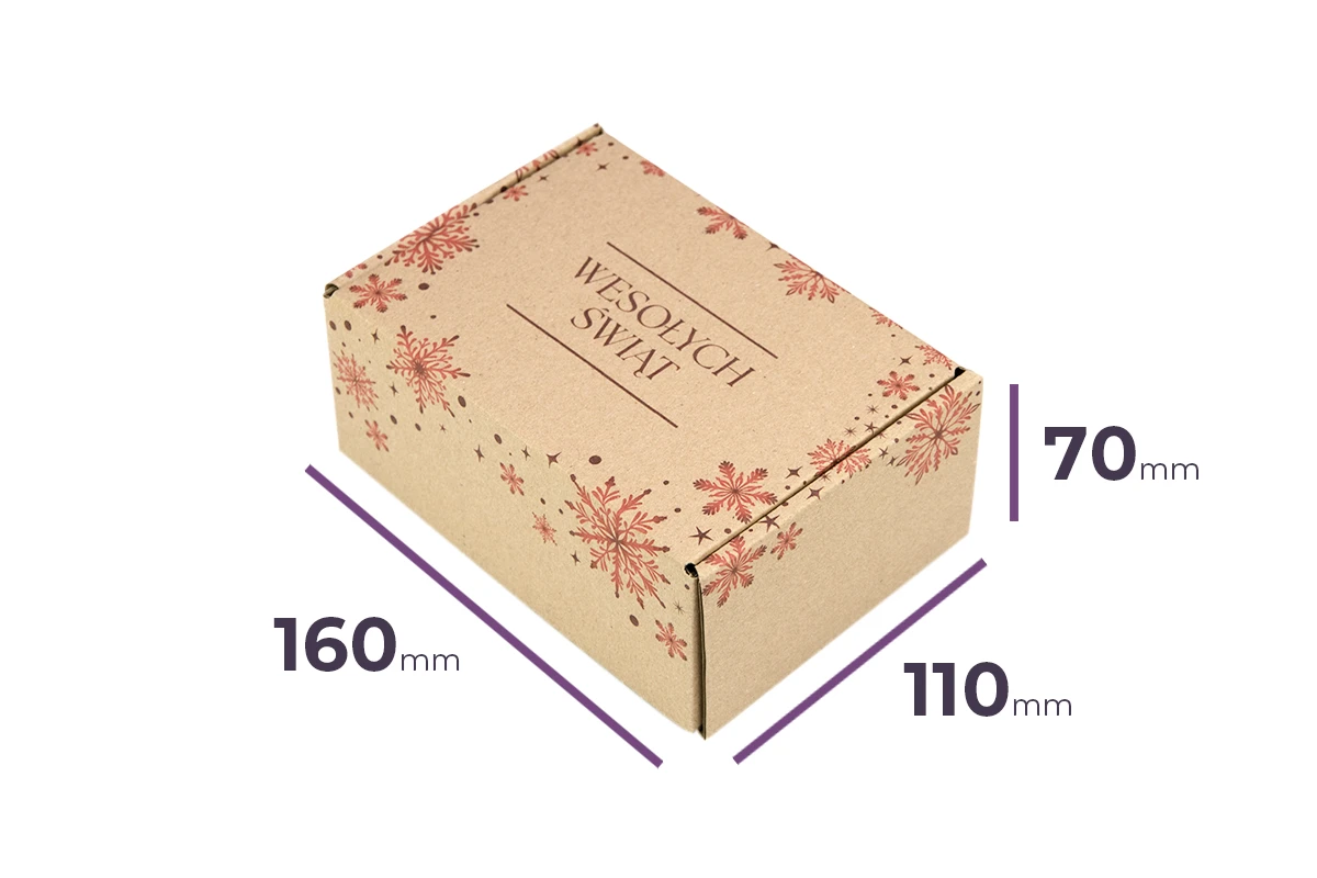 świąteczny karton fasonowy z nadrukiem Śnieżynki