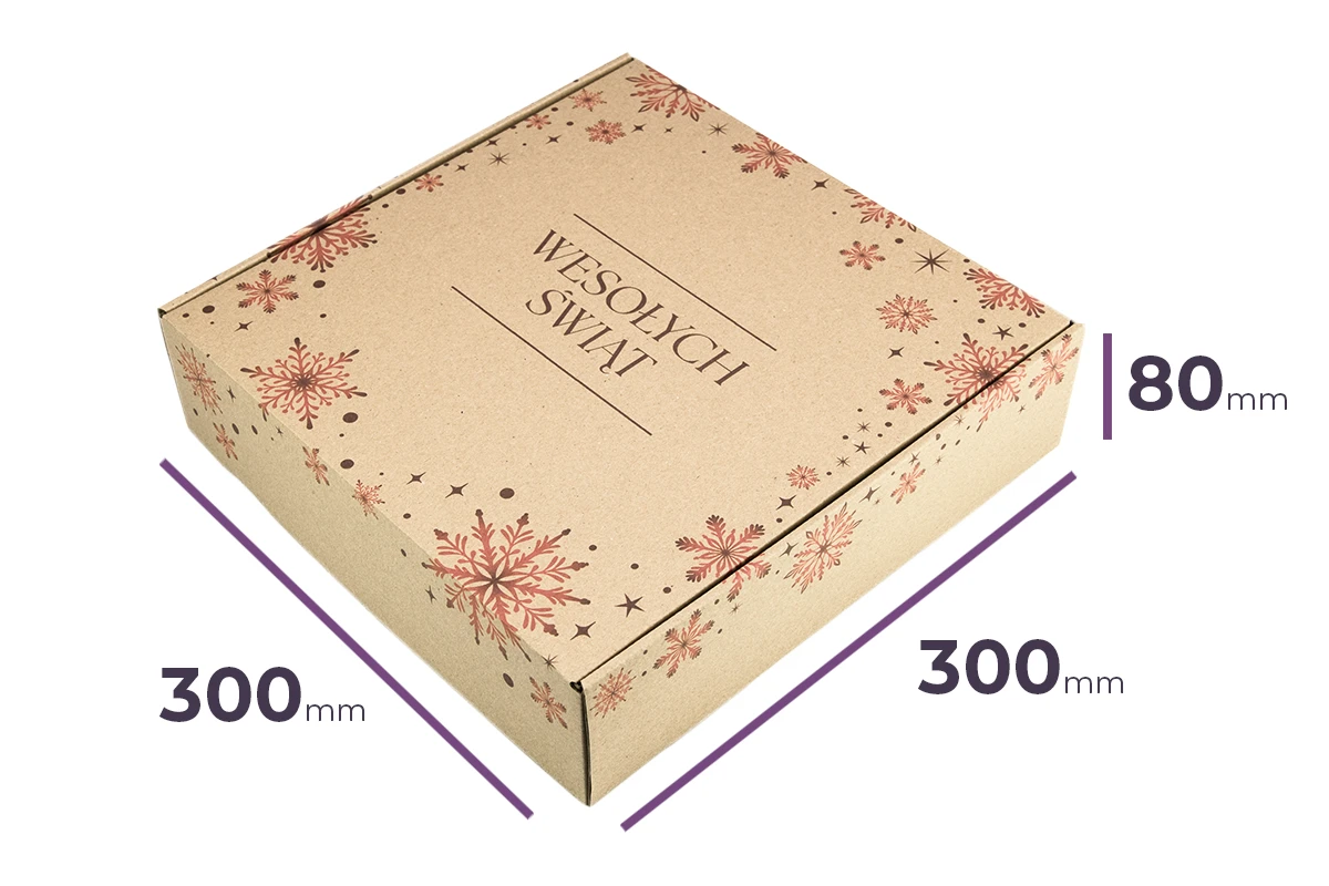 świąteczny karton fasonowy z nadrukiem 300x300x80 Śnieżynki