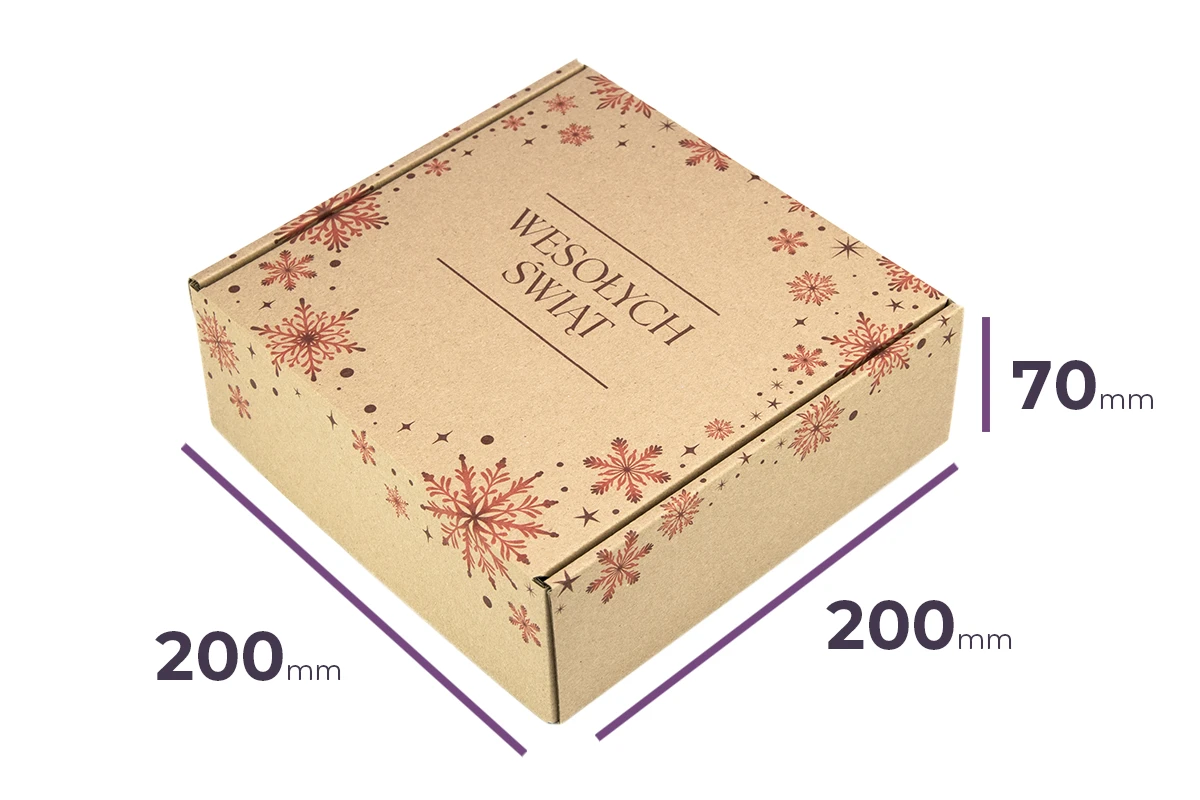 świąteczny karton fasonowy z nadrukiem 200x200x70 Śnieżynki