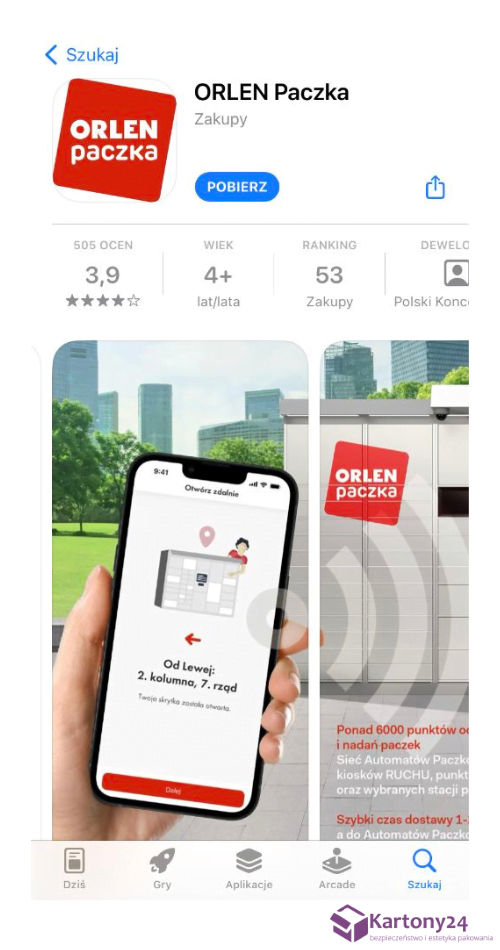 aplikacja ORLEN Paczka IOS dzięki, której szybko nadasz paczkę Standard