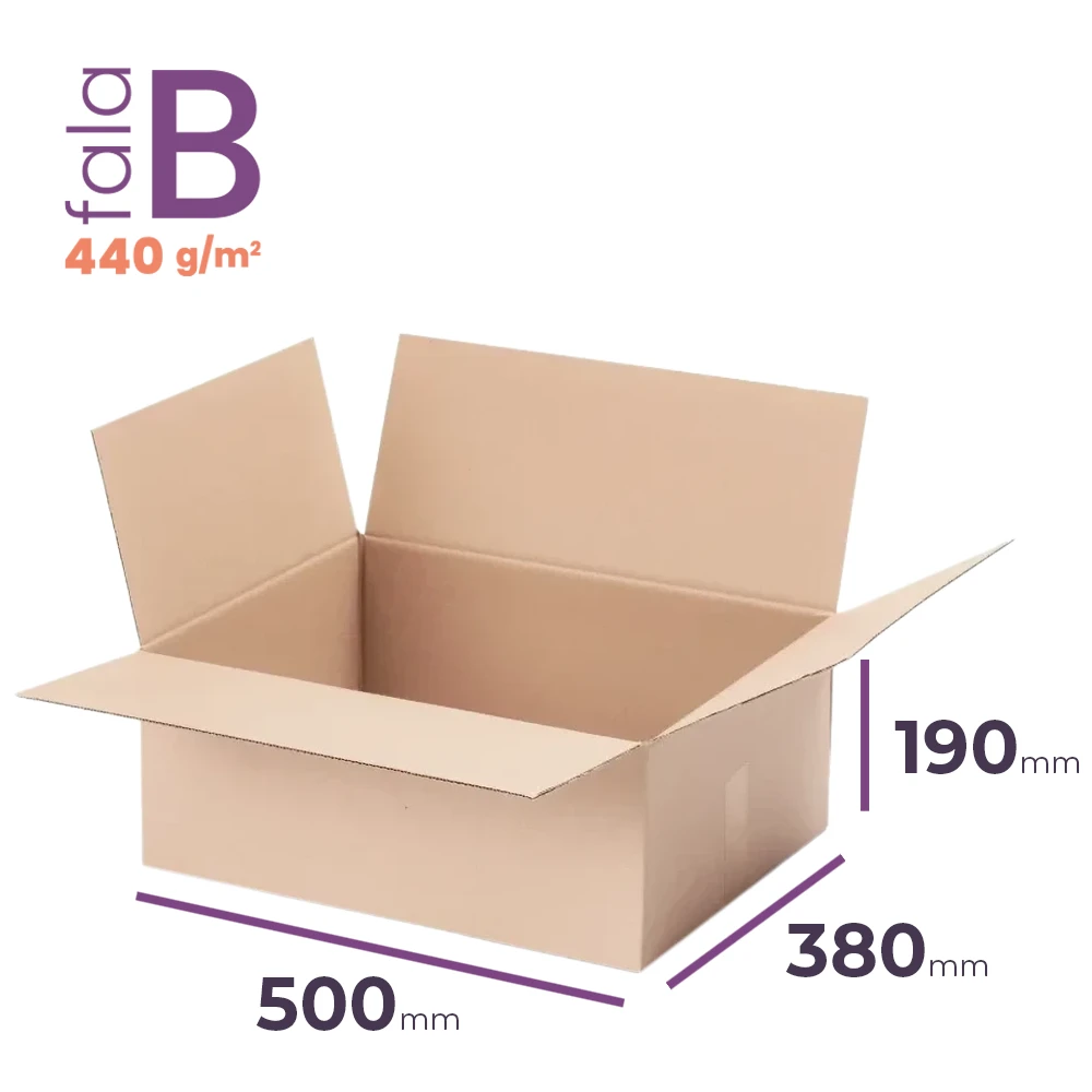 wytrzymały karton klapowy 500x380x190 mm fala b, gramatura 440g/m2