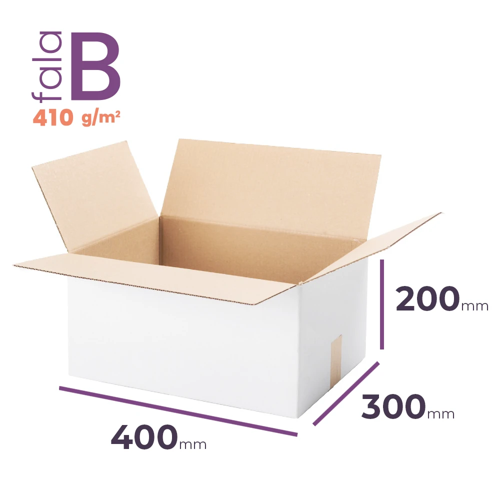 duży, biały karton klapowy 400x300x200 mm fala b