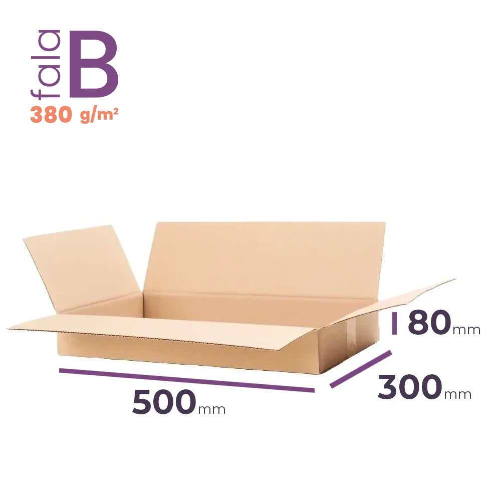płaski karton klapowy 500x300x80 mm fala b