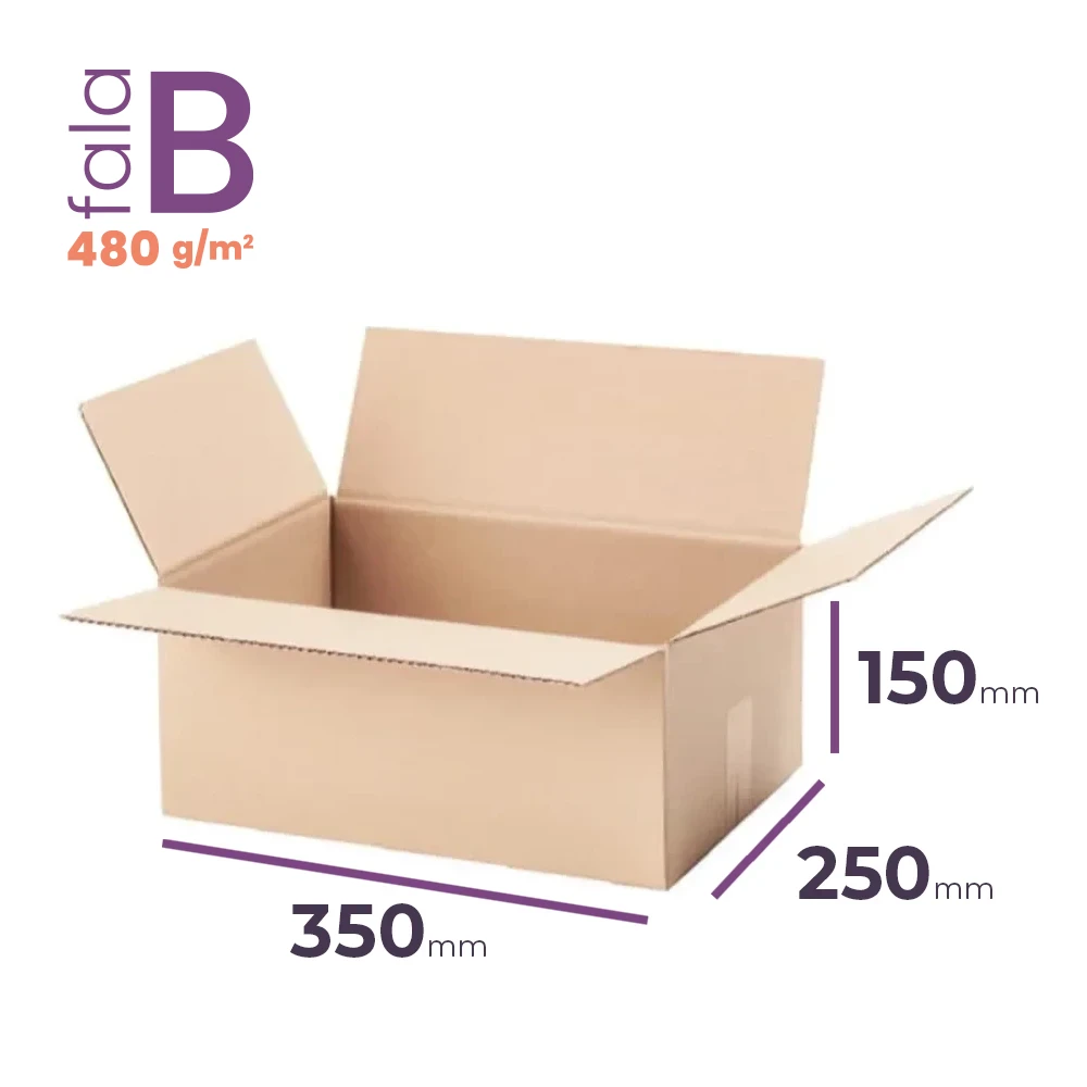 karton klapowy 350x250x150 mm wymiar zewnętrzny fala b